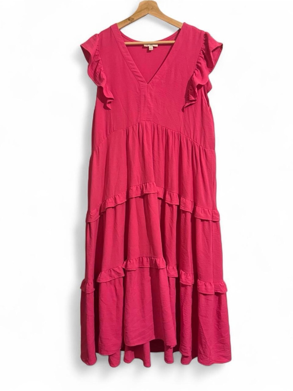 Umgee Bright Pink Tiered Ruffle Maxi Dress